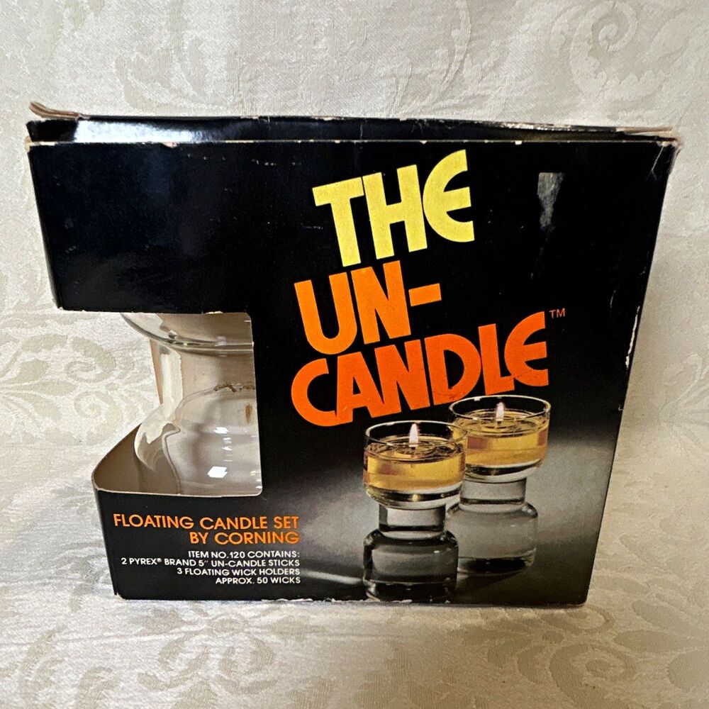 Vintage Corning The Un-Candle Floating Candle Set Item 120 Glass, Holders, Wicks